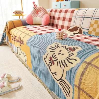 幕咖家居 卡通風沙發蓋布四季通用防滑防貓抓沙發毯ins風全蓋沙發巾沙發套