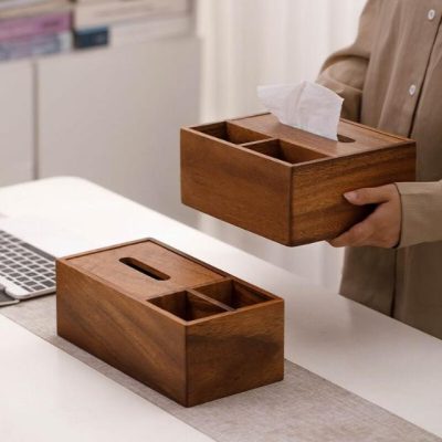 幕咖家居 胡桃木紙巾盒客廳木質手機遙控器收納盒客廳辦公室筆筒餐桌抽紙盒